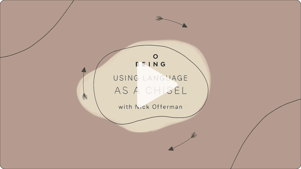 Gif of a video. The title card reads: Using Language as a Chisel with Nick Offerman.