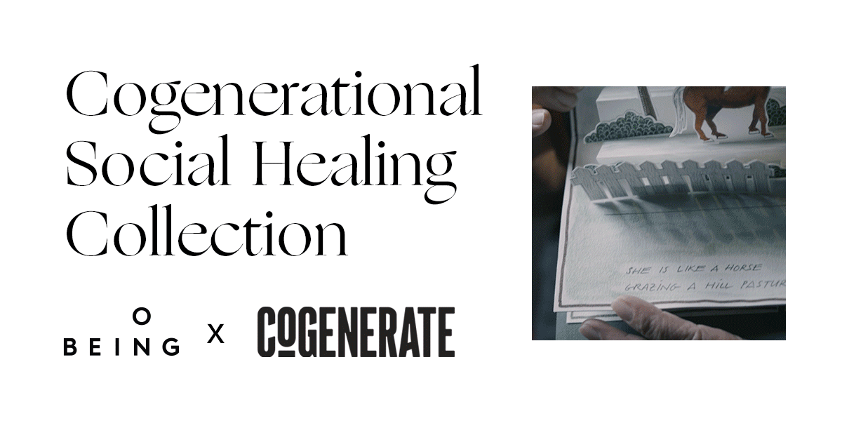 On Being and CoGenerate Cogenerational Social Healing Collection, link. Gif of rotating images previewing the collection.